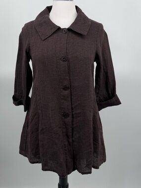 Flax Dark Brown Button-Front Linen Jacket Size Petite